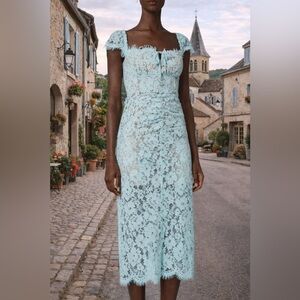 Sandro Lace Midi Dress in Soft Blue